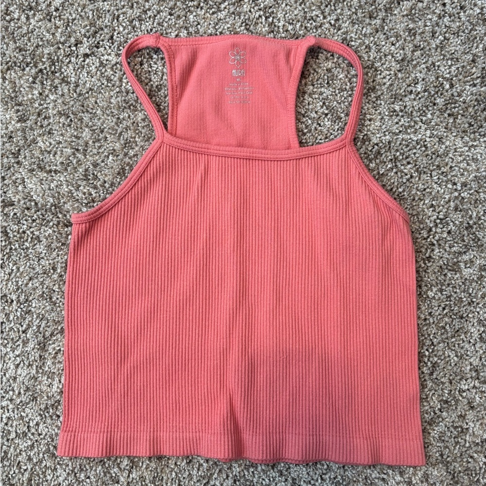 Aura Coral Ribbed Camisole Crop Top